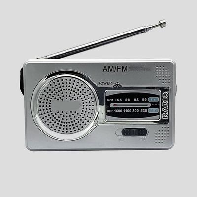 DFHBFG AM/FM Pocket Radio Player, Dual Band HiFi, Elder Pointer Radio, Battery Powered, Pocket Size, Silver, Built-in Speaker, 9.8x6x2.5cm