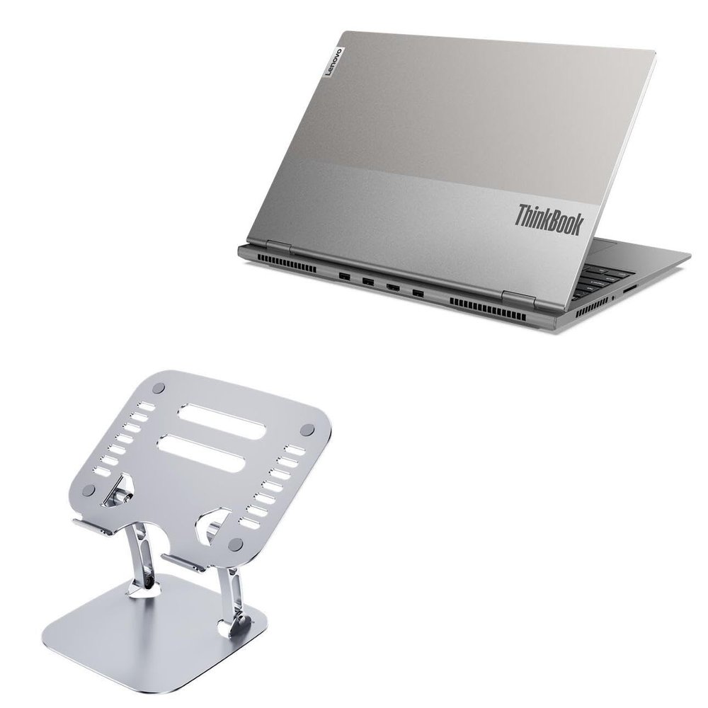BoxWave Stand and Mount Compatible with Lenovo ThinkBook 16P - Executive VersaView Laptop Stand, Ergonomic Adjustable Viewing Angle Metallic Riser - Metallic Silver