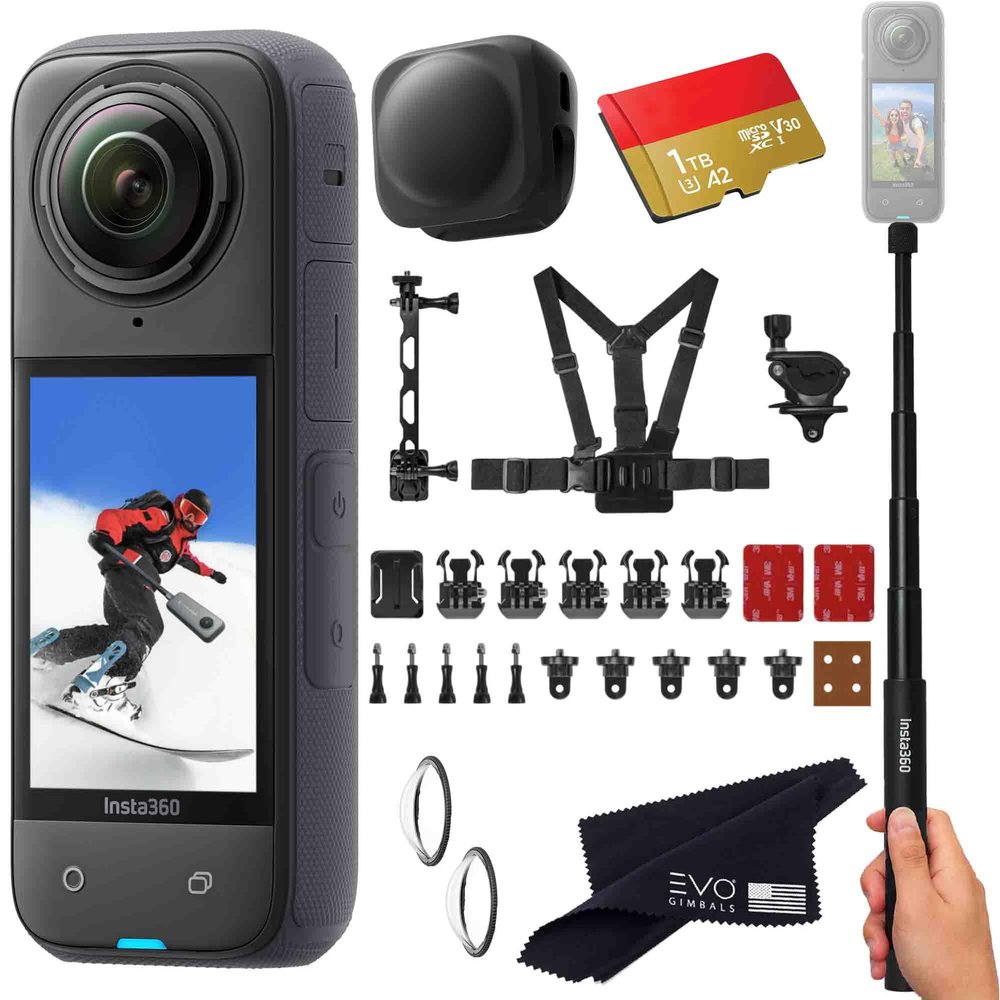 Insta360 X4 Snow Bundle- 8K Waterproof 360 Action Camera with 1/2"" 48MP Sensors, 8K 360 HDR Video, 72MP 360 Photo, |Includes New Snow Bundle, Selfie Stick, Lens Cap (1TB), Black