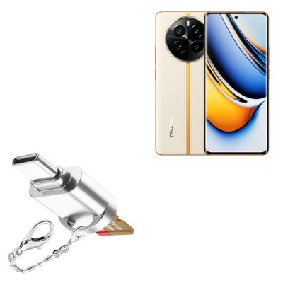 BoxWave Adapter Compatible with Realme 12 Pro - Micro SD Card miniReader, USB Type-C OTG Reader USB3.0 Adapter Keychain - Metallic Silver