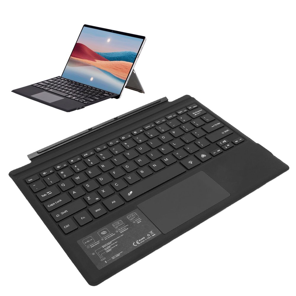 Yunir Bluetooth Tablet Keyboard Rechargeable, Magnetic Portable Backlight Keyboard with Touchpad, for Pro 3 4 5 6 7, 60hr Battery and 10M 32.8ft Working Distance (Black)