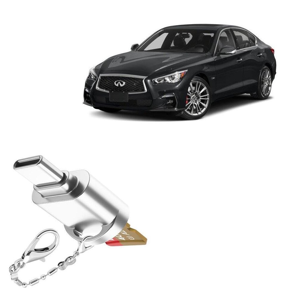 BoxWave Adapter Compatible with Infiniti 2020 Q50 Display (Upper 8 in) - Micro SD Card miniReader, USB Type-C OTG Reader USB3.0 Adapter Keychain - Metallic Silver