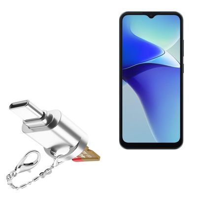 BoxWave Adapter Compatible with Blackview Oscal Flat 1C - Micro SD Card miniReader, USB Type-C OTG Reader USB3.0 Adapter Keychain - Metallic Silver