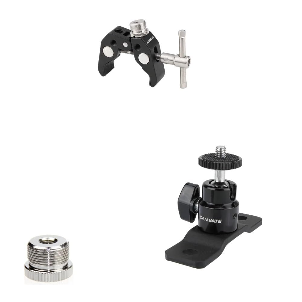 CAMVATE Crab clamp with 5/8"-27 thread + 1/4"-20 Ball Head + 5/8-Inch Male to 1/4-Inch Female