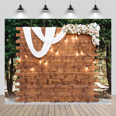 chnywork 15x8ft Wedding Backdrop Forest Rose Outdoor Wedding Ceremony Place Vintage Wooden Background for Engagement Party Decor Birthday Shoot Adult Portrait Photoshoot Booth Props Fabrics