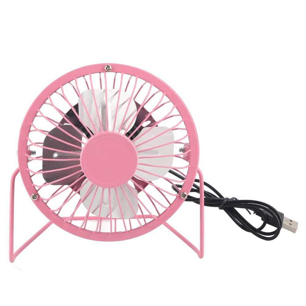 Locadence USB Small Fan, Iron Aluminum Steel Ultra Quiet 360 Rotating Single Button Switch Portable Fan for Home Office Desk (Pink)