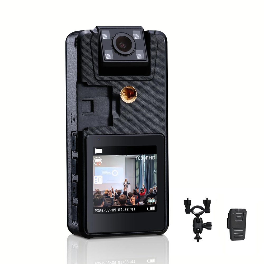 Hoestr 59GB Body Camera, 3000mAh Body Cam with IR Night Vision, 1296P Camcorder Ideal for Civilians Hikers Cyclists