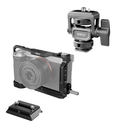 360and Tilt 180Adjustable DSLR Field Monitor Mount and Camera Cage for Sony A7C II A7CR with HDMI Cable Clamp Bundle