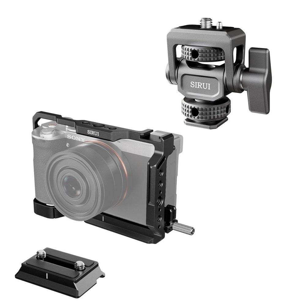 360and Tilt 180Adjustable DSLR Field Monitor Mount and Camera Cage for Sony A7C II A7CR with HDMI Cable Clamp Bundle