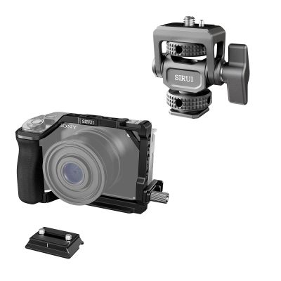 Swivel 360and Tilt 180Adjustable DSLR Field Monitor Mount and Camera Cage for Sony ZV-E1 with Silicone Grip and HDMI Cable Clamp Bundle