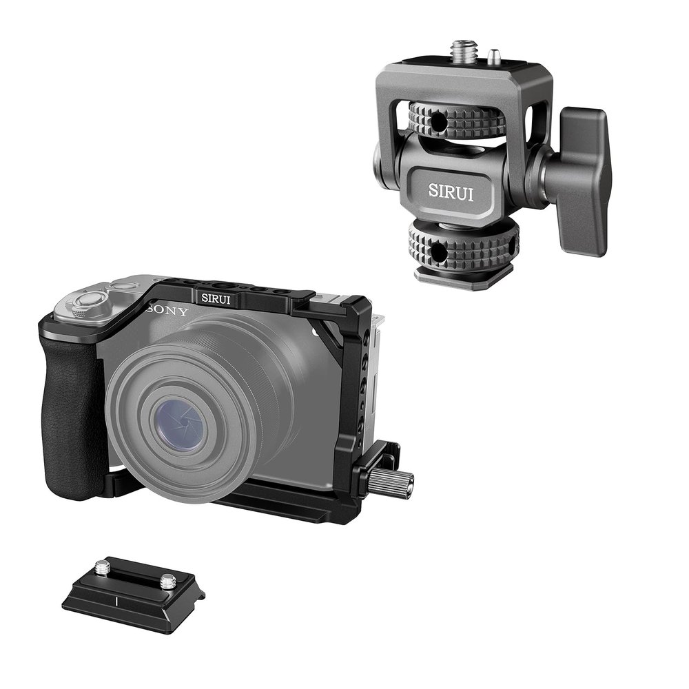Swivel 360and Tilt 180Adjustable DSLR Field Monitor Mount and Camera Cage for Sony ZV-E1 with Silicone Grip and HDMI Cable Clamp Bundle