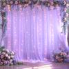 10ft x 10ft Lavender Tulle Photo Backdrop Curtain with Lights String for Parties Wedding Bridal Shower Sheer Lavender Curtain Backdrop for Birthday Baby Shower Photo Booth Photography view 1