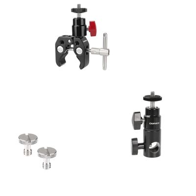 CAMVATE Super Clamp Articulated Mini Ball Head + 1/4"-20 Slotted Screw + Light Stand Mount