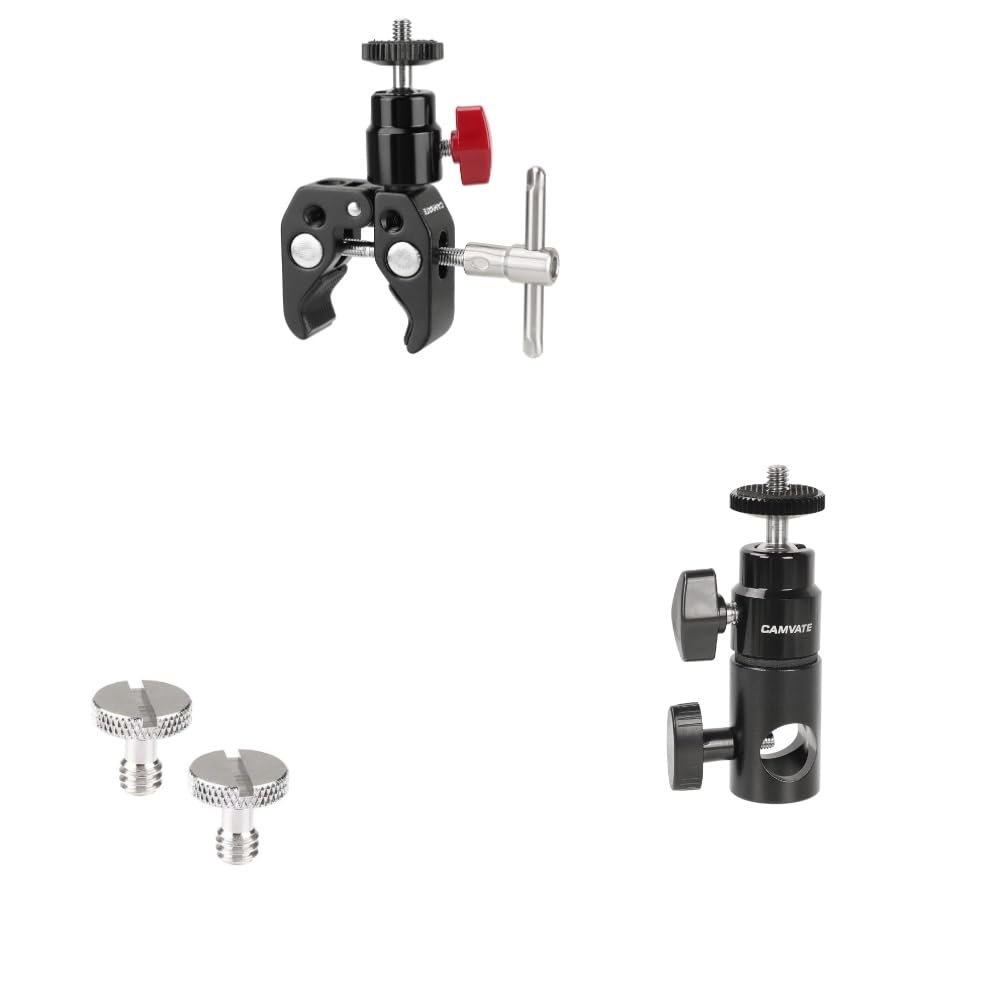 CAMVATE Super Clamp Articulated Mini Ball Head + 1/4"-20 Slotted Screw + Light Stand Mount