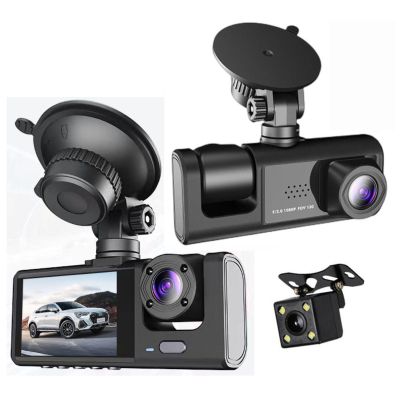 [YN.SELECTION] Dash Cam Front/Interior and Rear,170+130+120 Wide Angle,32G TF Card,1080P HD Dash Camera for Cars,with Night Vision,24H Parking Monitor,Loop Recording,WDR,Gravity Sensing