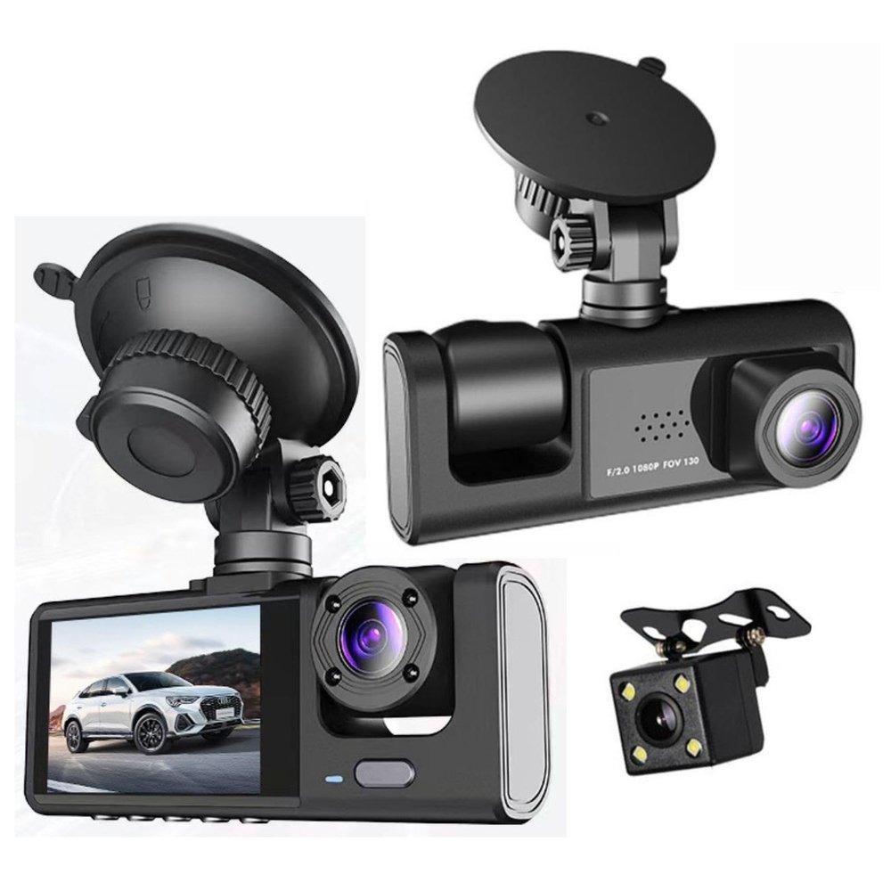 [YN.SELECTION] Dash Cam Front/Interior and Rear,170+130+120 Wide Angle,32G TF Card,1080P HD Dash Camera for Cars,with Night Vision,24H Parking Monitor,Loop Recording,WDR,Gravity Sensing