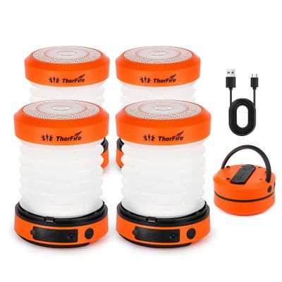 THORFIRE Collapsible LED Camping Lantern Rechargeable, Portable Hand Crank Lantern Flashlight with 4 Light Modes for Power Outage, Hiking, Emergency, Fishing (4 Pack)