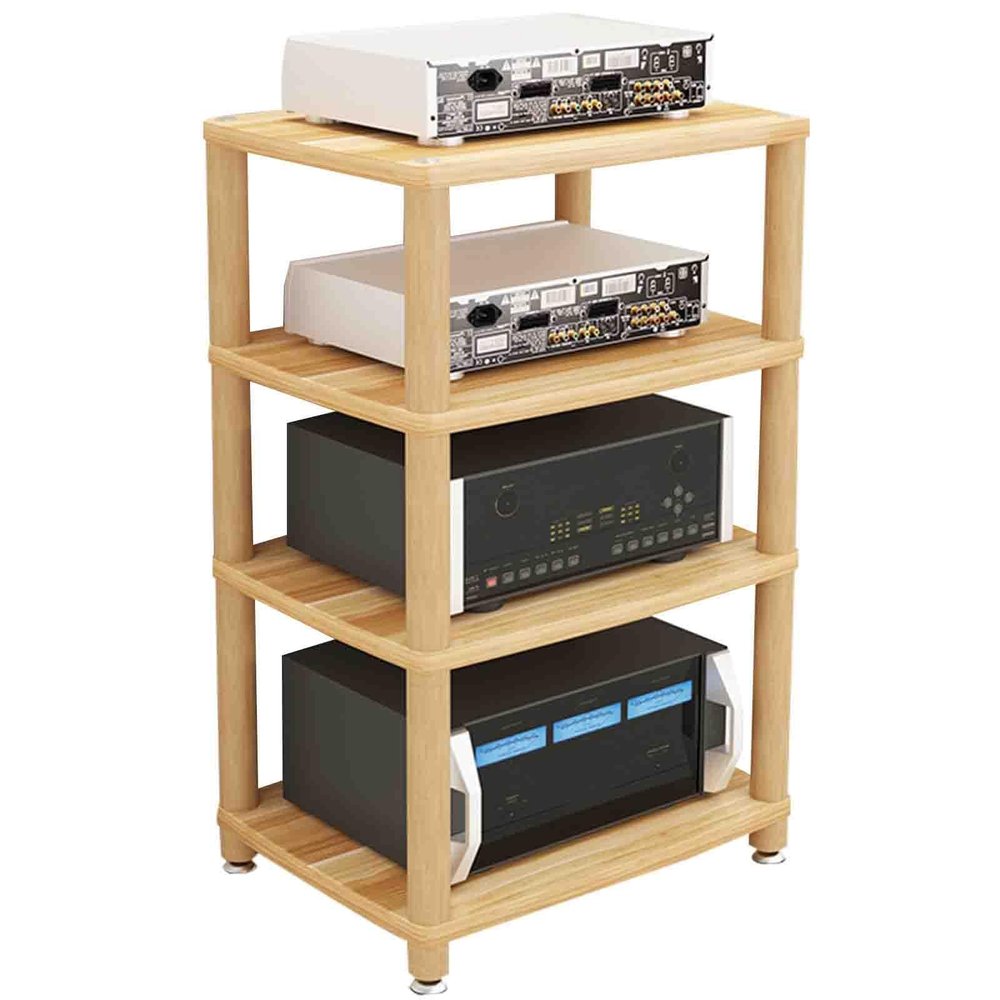 Home Professional Amplifier Rack HiFi Speaker Equipment Cabinet Multi-Functional Solid Wood Multi-Layer Audio Cabinet Does not Hurt The Floor Good Heat Dissipation Effect (Color : Log Colour, Size :