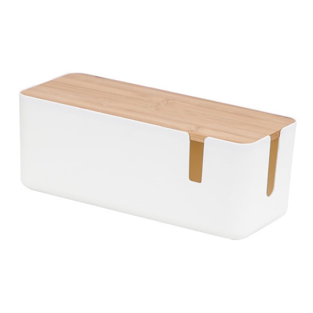 Homoyoyo Cable Organizer Box with Bamboo Lid Durable Cable Management for Power Strips Chargers and Cords Stylish Storage for Use