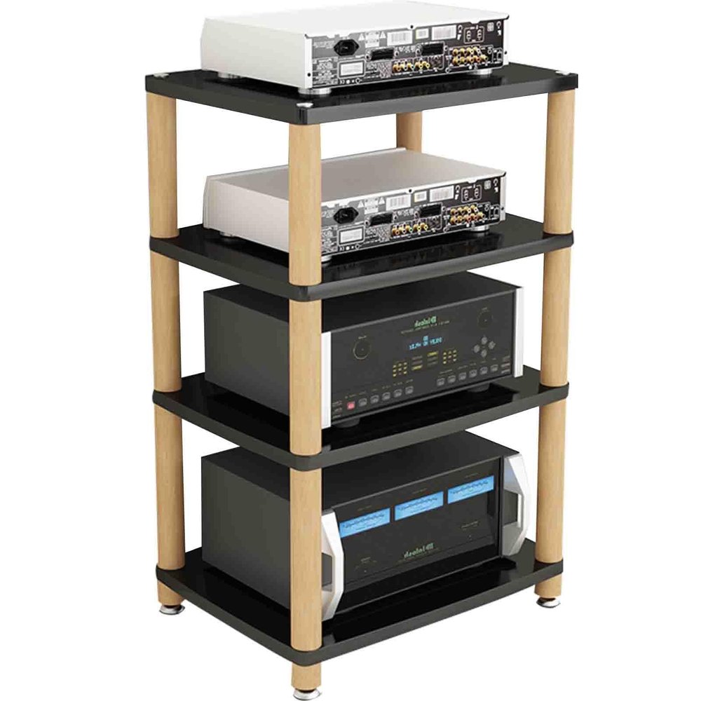 Home Professional Amplifier Rack HiFi Speaker Equipment Cabinet Multi-Functional Solid Wood Multi-Layer Audio Cabinet Do not Hurt The Equipment Bearing Strong Gravity (Color : Black, Size : 4st floo