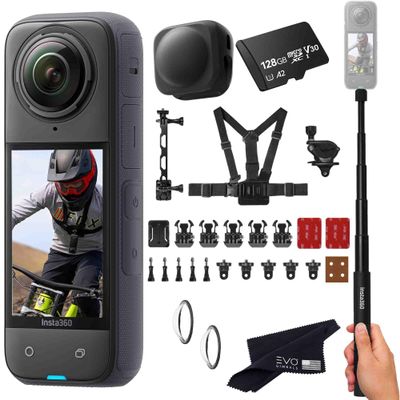 Insta360 X4 Bike Bundle - Waterproof 360 Action Camera with 1/2"" 48MP Sensors, 8K 360 HDR Video, 72MP 360 Photo, |Includes Bike Bundle, Selfie Stick, Lens Cap (128GB), Black