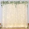 10ft x 10ft Champagne Tulle Backdrop Curtain with Lights String for Parties Wedding Bridal Shower Sheer Champagne Curtain Backdrop for Birthday Party Baby Shower Photo Booth Decorations view 1