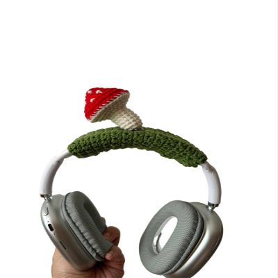Crochet Mushroom Headband Cover for Airpods Max, Handmade Knitted Fruit Headband Cushion Pad Protector, Cute Sweat Cover Sleeve for Airpods Max Headset Headphone Decoration (Mushroom)