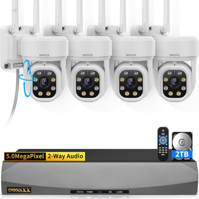 OOSSXX (Auto-Video Tracking & 2-Way Audio) WiFi PTZ Outdoor Security Camera System Pan 5MP Wireless Cameras System 16 Channel NVR Video Surveillance DVR Set