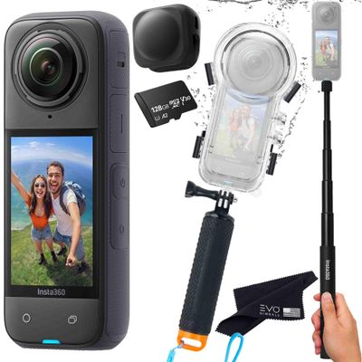 Insta360 X4 Dive Bundle- Waterproof 360 Action Camera with 1/2" 48MP Sensors, 8K 360 HDR Video, 72MP 360 Photo |Bundle Includes Selfie Stick, Floating Grip, Lens Cap (128GB)