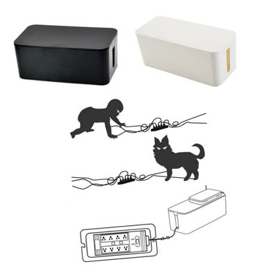 Homoyoyo Power Cord Storage Box Plastic Organizer for Data Headset Cables Black Efficient Wire Management Design Scratch Resistant for Home Office