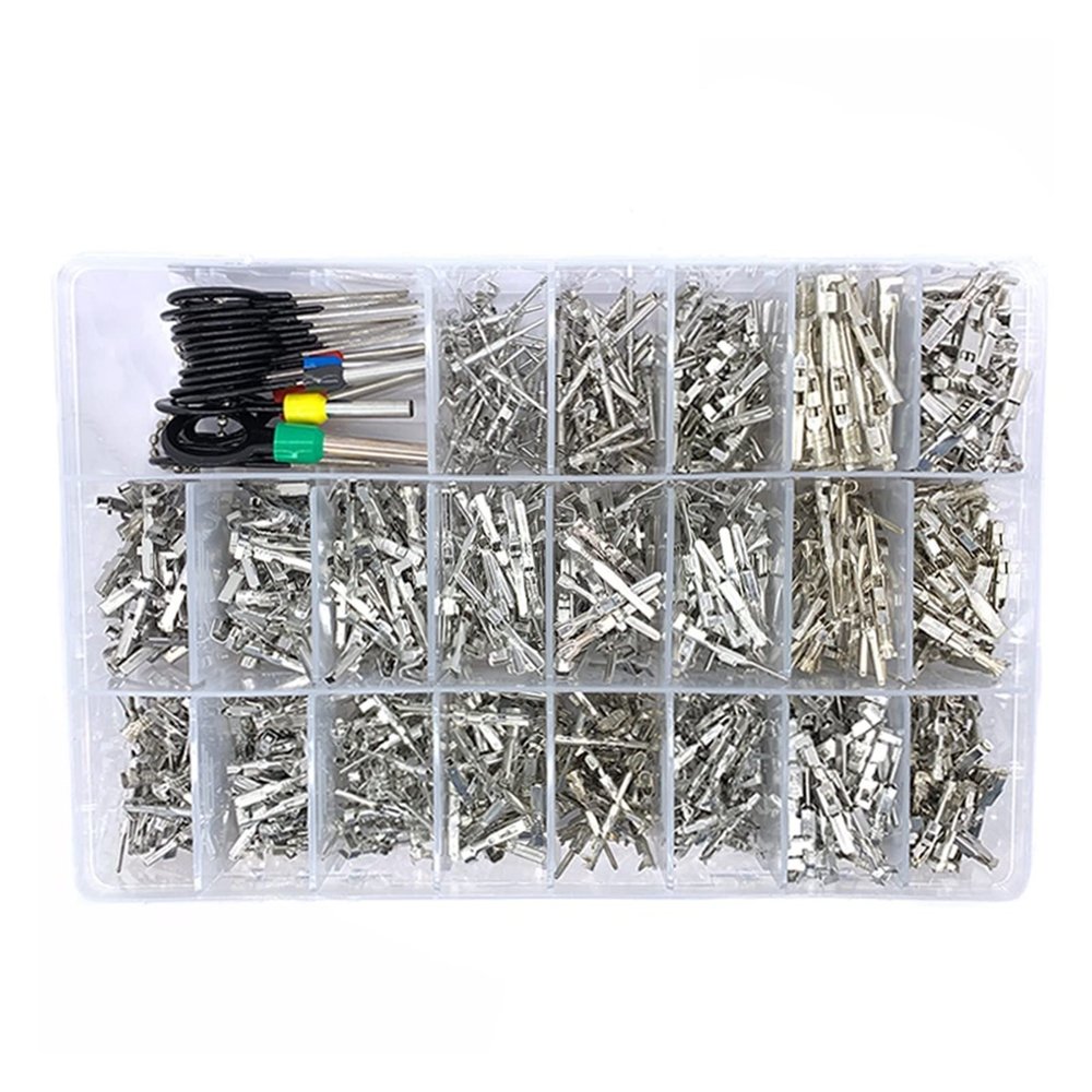 Buxns 1050Pcs 1/1.5/1.8/2.2/2.8/3.5MM Auto Tyco AMP Boschs Deutsch Crimping Wire Female Male Terminal Box with Pin Removal Tool