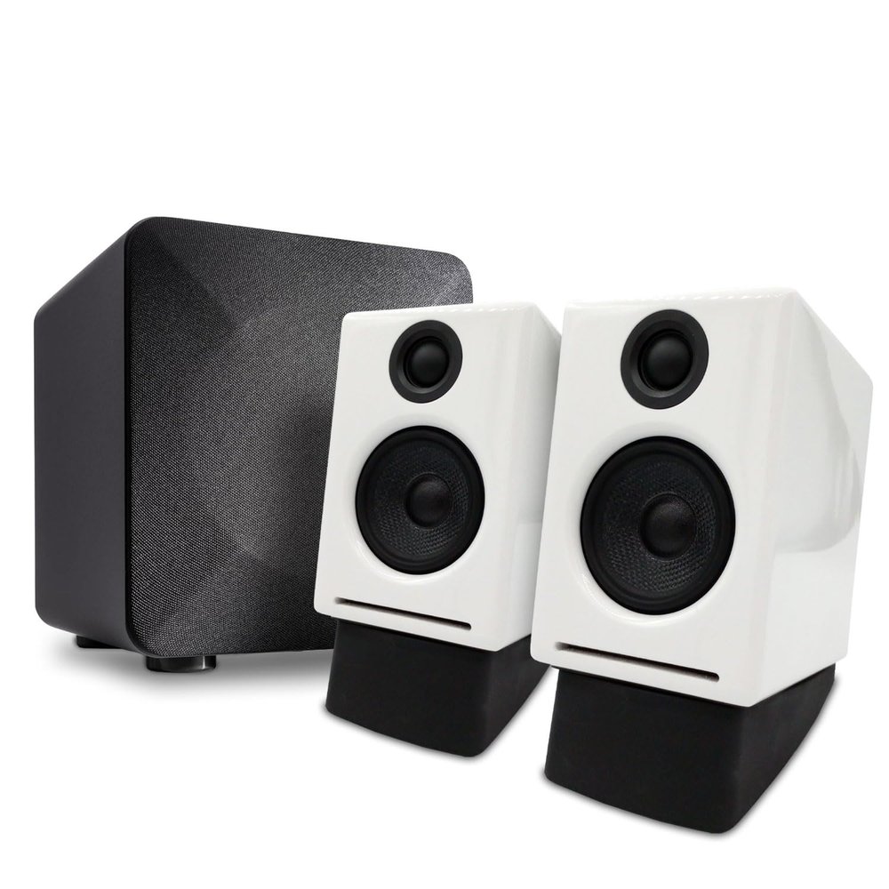 Audioengine A2 White Computer Speakers with 210W S6 Subwoofer and DS1 Stands