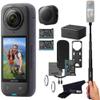Insta360 X4 Battery Bundle- Waterproof 8K 360 Action Camera Bundle Includes Extra 2 Batteries, Charger, Invisible Selfie Stick, Lens Cap, Black view 1