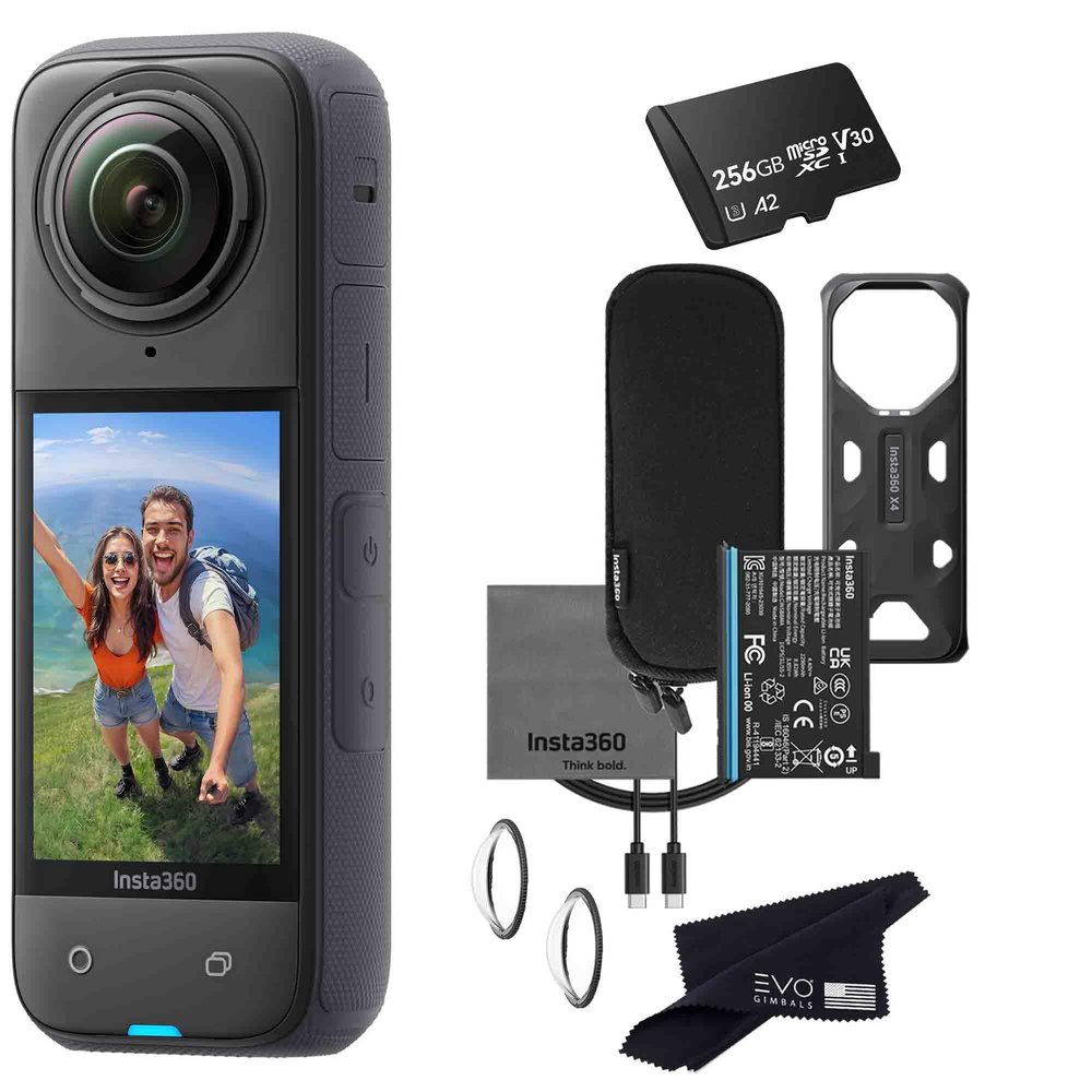 Insta360 X4 8K 360 Waterproof Action Camera, 8K 360, Stabilization, Touch Screen, AI Editing, Live Streaming, Webcam, Voice Control (256GB), Black