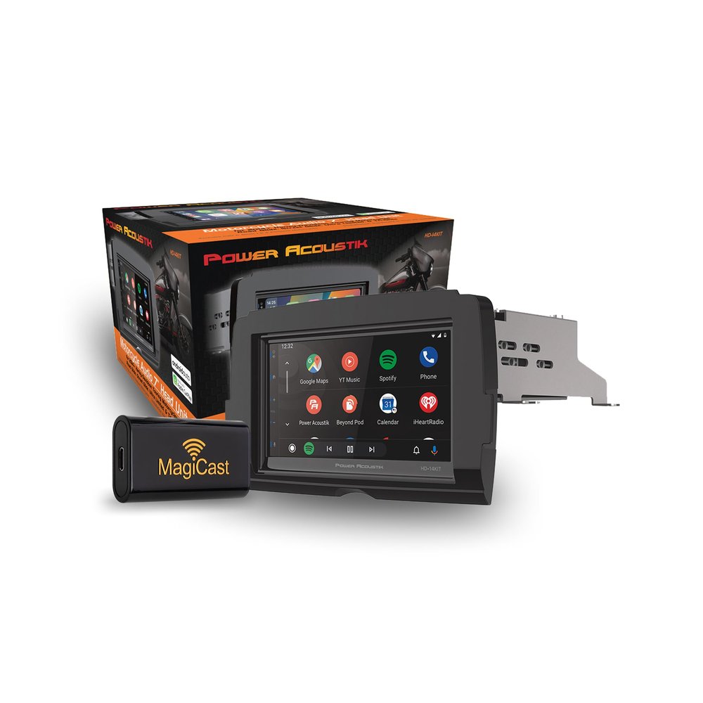 Power Acoustik HD-14KITWC 7 Replacement Head Unit Plus MagiCast Wireless CarPlay for 2014+ Harley-Davidson, Waterproof Touchscreen, Apple CarPlay & Android Auto w/GPS & Bluetooth