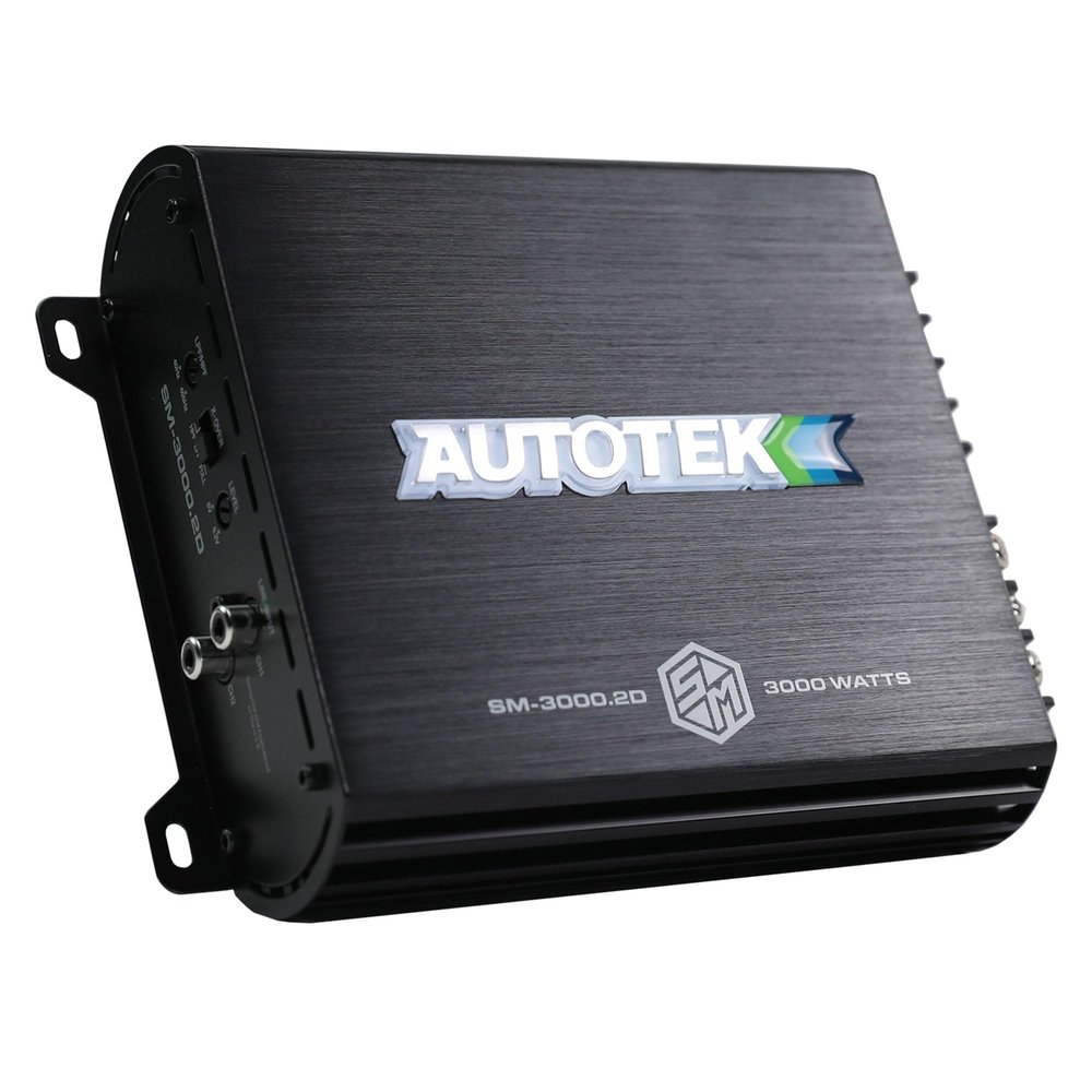 Autotek 3000 Watt 2 Channel Car Audio Amplifier with Bass Knob, High Output Class D Mono Bridged 4 Ohm Stable Input, Street Machine, SM-3000.2D, Black