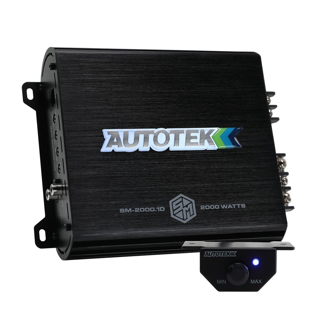 Autotek 2000 Watt 1 Channel Car Audio Amplifier with Bass Knob, High Output Class D Mono Bridged 4 Ohm Stable Input, Street Machine, SM-2000.1, Black
