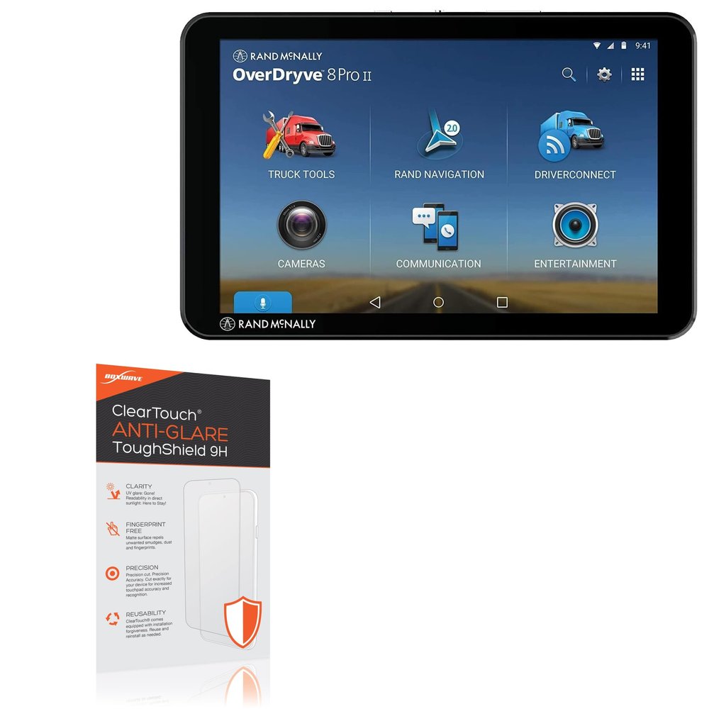 BoxWave Screen Protector Compatible with Rand McNally OverDryve 8 Pro II - ClearTouch Anti-Glare ToughShield 9H (2-Pack), Anti-Glare 9H Tough Flexible Film Screen Protector