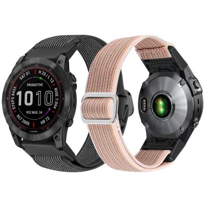 Puhuite 2 Pack 22mm Band Stretchy Nylon Compatible with Garmin Fenix 7/7 Pro/6/6 Pro/5/5 Plus/Instinct/Instinct 2 Solar/Forerunner 965/955/945/935/745/Approach S70 47mm/S62/S60/Epix 2/Epix Pro 2 47mm