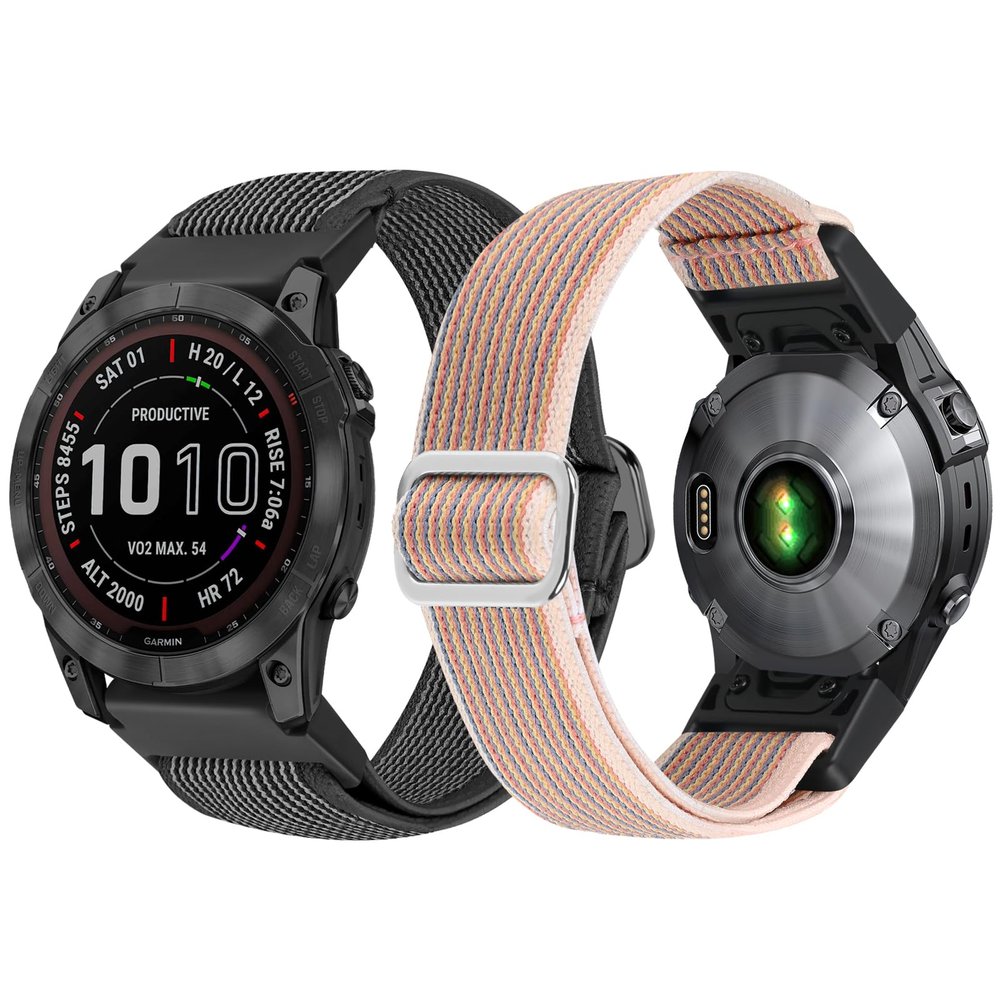 Puhuite 2 Pack 22mm Band Stretchy Nylon Compatible with Garmin Fenix 7/7 Pro/6/6 Pro/5/5 Plus/Instinct/Instinct 2 Solar/Forerunner 965/955/945/935/745/Approach S70 47mm/S62/S60/Epix 2/Epix Pro 2 47mm