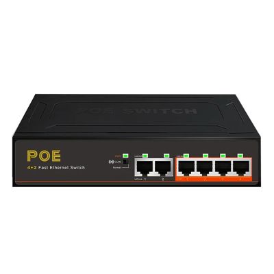 6-Port 10/100Mbps POE Switch 4+2 Fast Ethernet Switch with VLAN 52V 48W