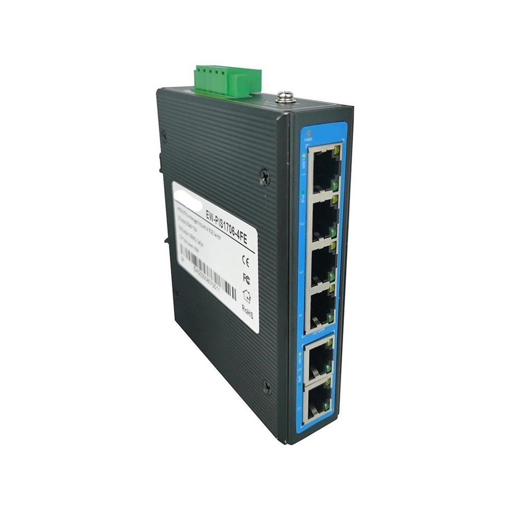 6-Port Industrial POE Switch 10/100M Ethernet Switch 4 POE Ports and 2 RJ45 Ports Network Switch