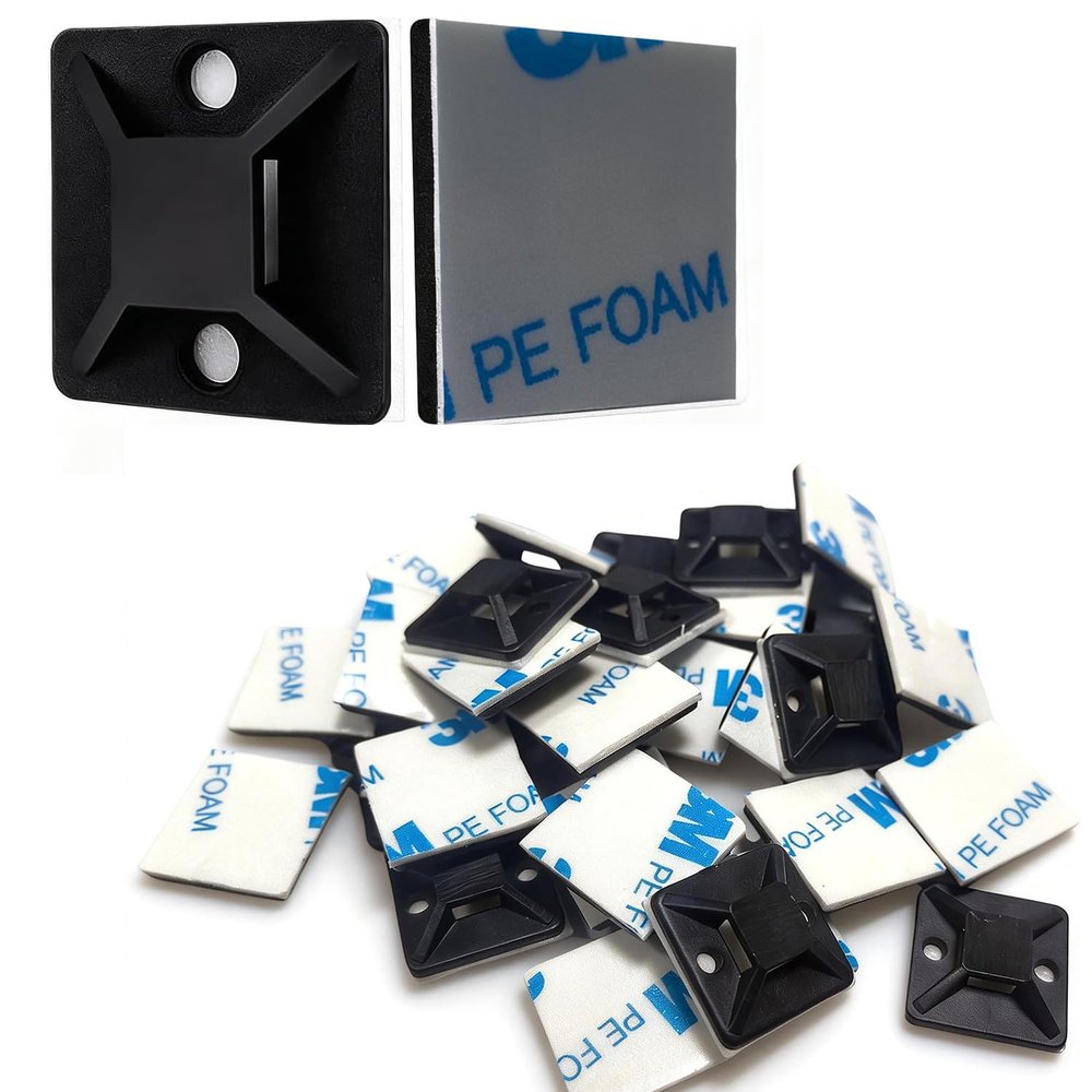 3/4" Zip Tie Mounts - 60 PCS Self Adhesive Cable Tie Mounts Wire Cable Anchors Squares Holders for Cable Management Outdoor Indoor (Black, 60PCS- 3/4INCH)