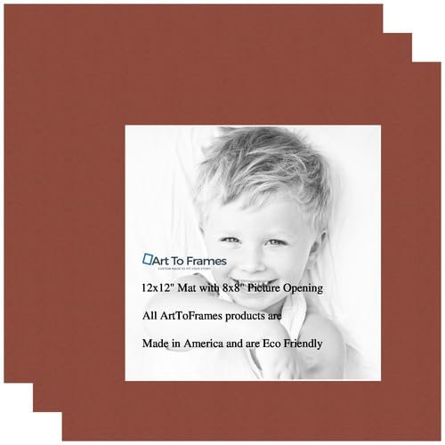 8x8 Terra-Cotta/Cognac Custom Mat for Picture Frame with 4x4 Opening Size (Mat Only, Frame NOT Included) - 3 Pack