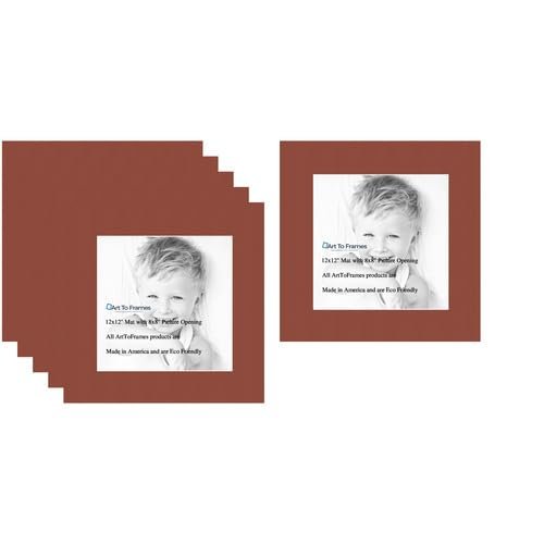 8x8 Terra-Cotta/Cognac Custom Mat for Picture Frame with 4x4 Opening Size (Mat Only, Frame NOT Included) - 6 Pack