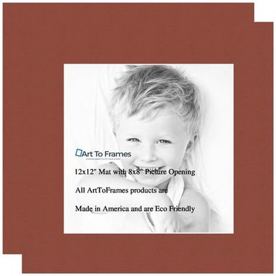 8x8 Terra-Cotta/Cognac Custom Mat for Picture Frame with 4x4 Opening Size (Mat Only, Frame NOT Included) - 2 Pack
