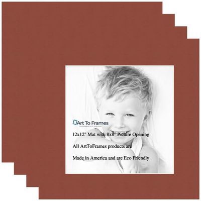 8x8 Terra-Cotta/Cognac Custom Mat for Picture Frame with 4x4 Opening Size (Mat Only, Frame NOT Included) - 4 Pack