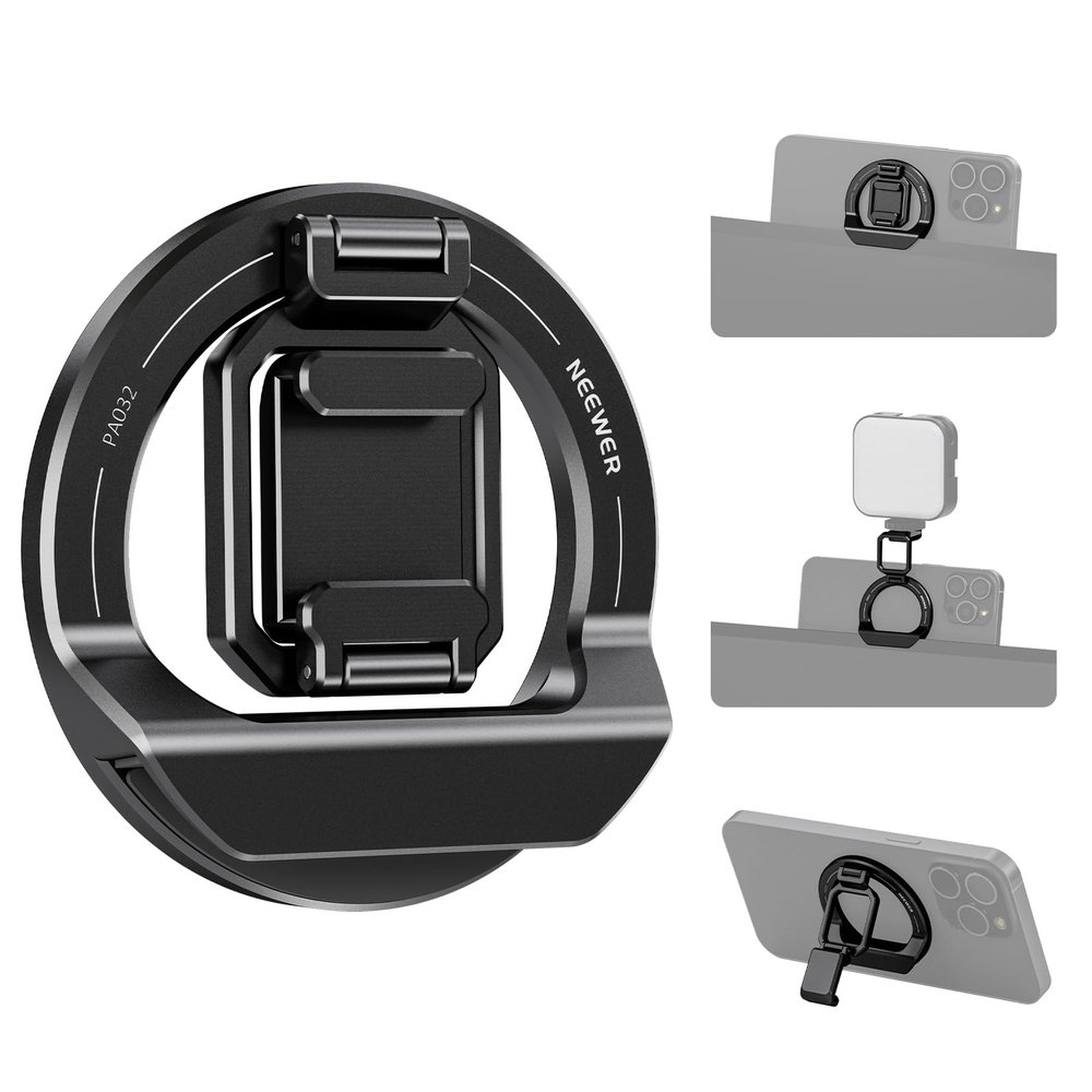 NEEWER Foldable Continuity Camera Mount with Cold Shoe for MagSafe iPhone 16 15 Pro Max Plus 14 13 12 MacBook Air 13"/15" M2, MacBook Pro 14"/16" M3 Series, MacBook Pro 14"/16" 2021, PA032