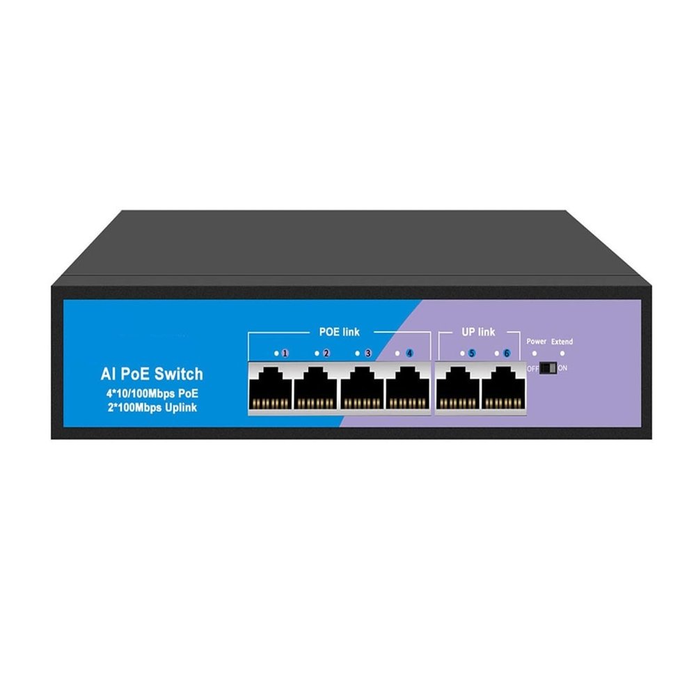 48V PoE Switch 4/8 Port POE 10/100Mbps Fast Ethernet Switch IEEE802.3AF/at Extended to 250m (Size : 6Ports)