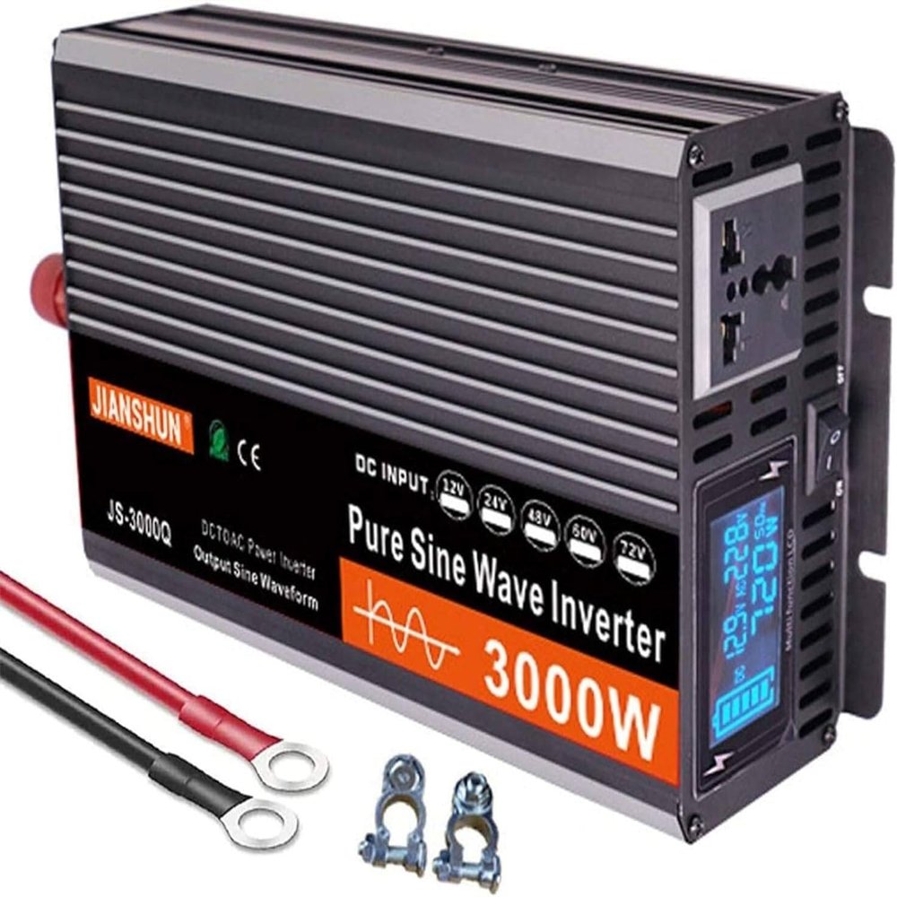 3000 4000 5000 6000 Watt Power Inverter, Car/Home 12V 24V 48V 60V DC to 110V 220V AC Converter with LED Display, AC Outlets, Smart Fans, Suitable for Home, RV,3000W-12Vto110V